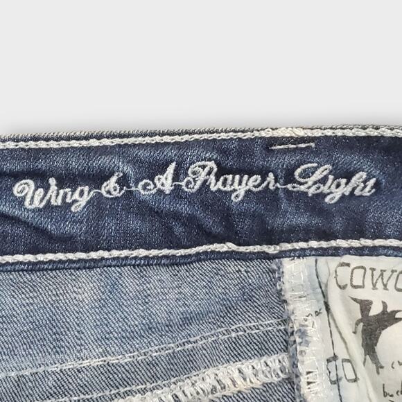 Cowgirl Tuff Jeans Wing & A Prayer Rhinestone Bootcut Low-Rise Y2K Sz 26x33‎ - Picture 9 of 15
